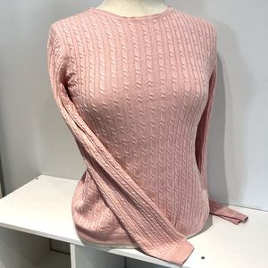 Brooks Brothers XS blush pink SILK/cashmere fine gauge cable l/s pullover